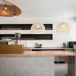 Geflochtene Pendelleuchte Boho Deckenleuchte mit Verstellbarer Aufhänghöhe Hängelampe Beige