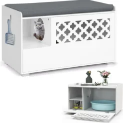 Gehäuse für Katzentoiletten multifunktionaler Katzenschrank mit abnehmbarem Kissen innerem Katzenloch und Frontklappe