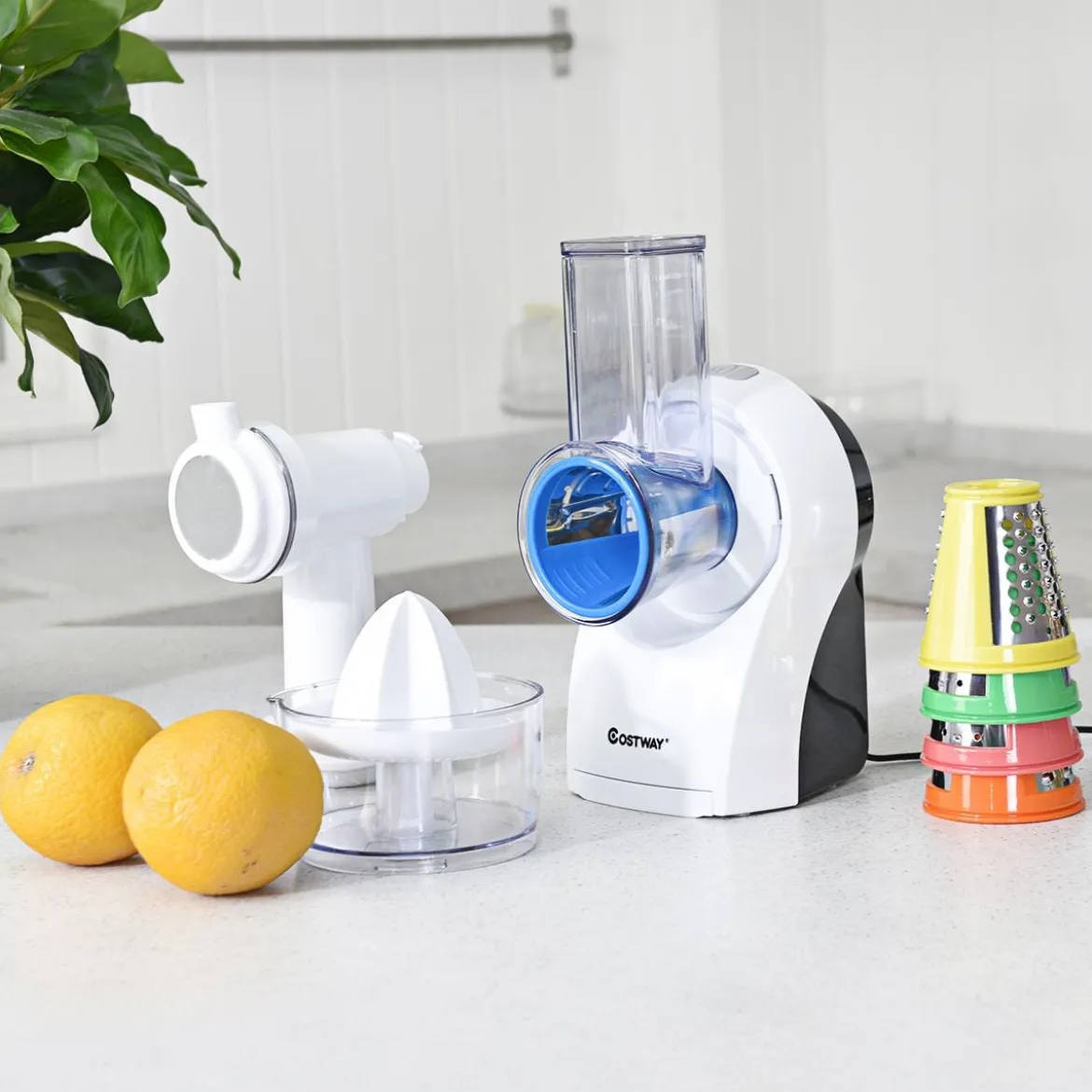 Gemüseschneider 150 W 3 in 1 elektrischer Gemüsehobel SpiralschneiderWeiß