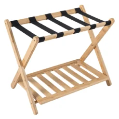 Gepäckablage Bambus Klappbarer Kofferständer mit Ablagefach Gepäckträger 68 x 43 x 57 cm Natur