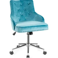 Gepolsterter Bürostuhl mit Rädern Samt Akzent Sessel Verstellbar 59,5 x 57 x 84 - 98 cm Türkis