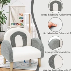 Gepolsterter Kindersofa mit Massivholzbeinen Kindersessel Grau