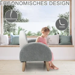 Gepolsterter Kindersofa mit Massivholzbeinen Kindersessel Grau