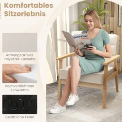 Gepolsterter Sessel mit Armlehnen & Atmungsaktivem Polyestergewebe Akzentstuhl Beige