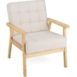 Gepolsterter Sessel mit Armlehnen & Atmungsaktivem Polyestergewebe Akzentstuhl Beige