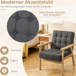 Gepolsterter Sessel mit Armlehnen & Atmungsaktivem Polyestergewebe Akzentstuhl Grau