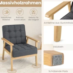 Gepolsterter Sessel mit Armlehnen & Atmungsaktivem Polyestergewebe Akzentstuhl Grau