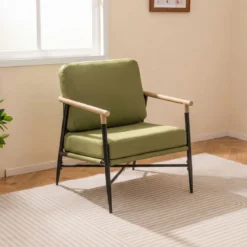 Gepolsterter Sessel mit Armlehnen Loungesessel mit Abnehmbarem Rückenkissen & Metallrahmen