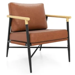 Gepolsterter Sessel mit Armlehnen Loungesessel mit Abnehmbarem Rückenkissen Relaxsessel Braun