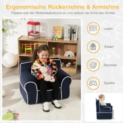 Gepolstertes Kindersofa mit Schaumstofffüllung & Armlehne & Handgriff 68 x 46 x 50 cm Marineblau