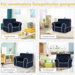 Gepolstertes Kindersofa mit Schaumstofffüllung & Armlehne & Handgriff 68 x 46 x 50 cm Marineblau