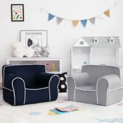 Gepolstertes Kindersofa mit Schaumstofffüllung & Armlehne & Handgriff 68 x 46 x 50 cm Grau