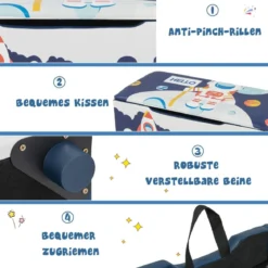 Gepolsterte Spielzeugkiste mit abnehmbarem Deckel & Raketen & Planetenmuster Marineblau