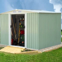 Gerätehaus Gartenhaus Lagerschuppen Geräteschuppen mit Schiebetür Grün Metall 205 x 257 x 175,5 cm