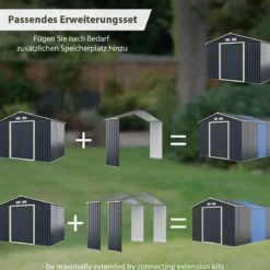 Gerätehaus Metall Erweitert-277 x 255 x 202 cm Geräteschuppen abschließbar Grau