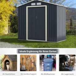 Gerätehaus Metall Erweitert-213 x 191 x 195 cm Geräteschuppen abschließbar Gartenhaus mit 4 Luftschlitzen