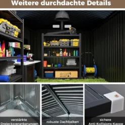 Gerätehaus Metall Geräteschuppen mit Schrägdach & Doppeltür 350 x 223 x 197 cm