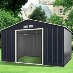 Gerätehaus Metall mit 4 Luftschlitzen & Schiebetür Geräteschuppen abschließbar 340 x 255 x 210 cm Outdoor (Nur Gerätehaus)