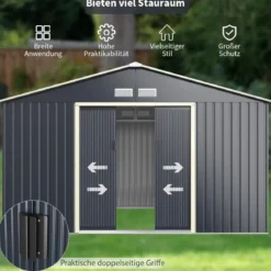 Gerätehaus Metall mit 4 Luftschlitzen & Schiebetür Geräteschuppen abschließbar 340 x 255 x 210 cm Outdoor (Nur Gerätehaus)