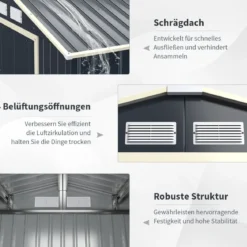 Gerätehaus Metall mit 4 Luftschlitzen & Schiebetür Geräteschuppen Abschließbar Erweitert