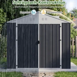 Geräteschuppen Gerätehaus aus Verzinktem Stahl 238 x 193 x 208 cm Gartenhaus mit Satteldach Grau