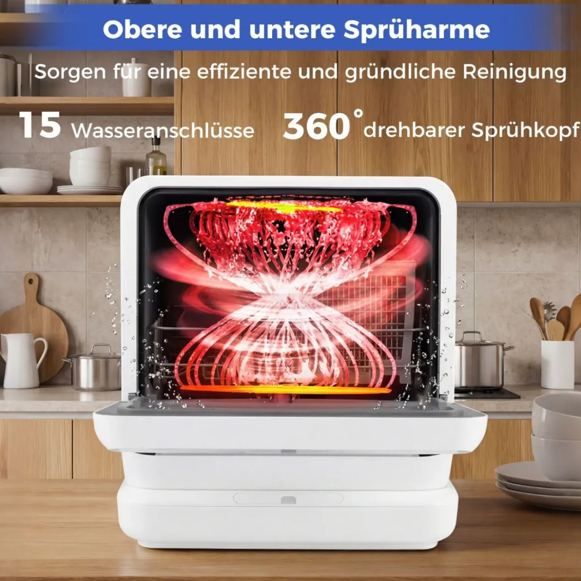 Geschirrspüler für die Arbeitsplatte Geschirrspüler mit 8,25 L Wassertank 6 Programme Weiß