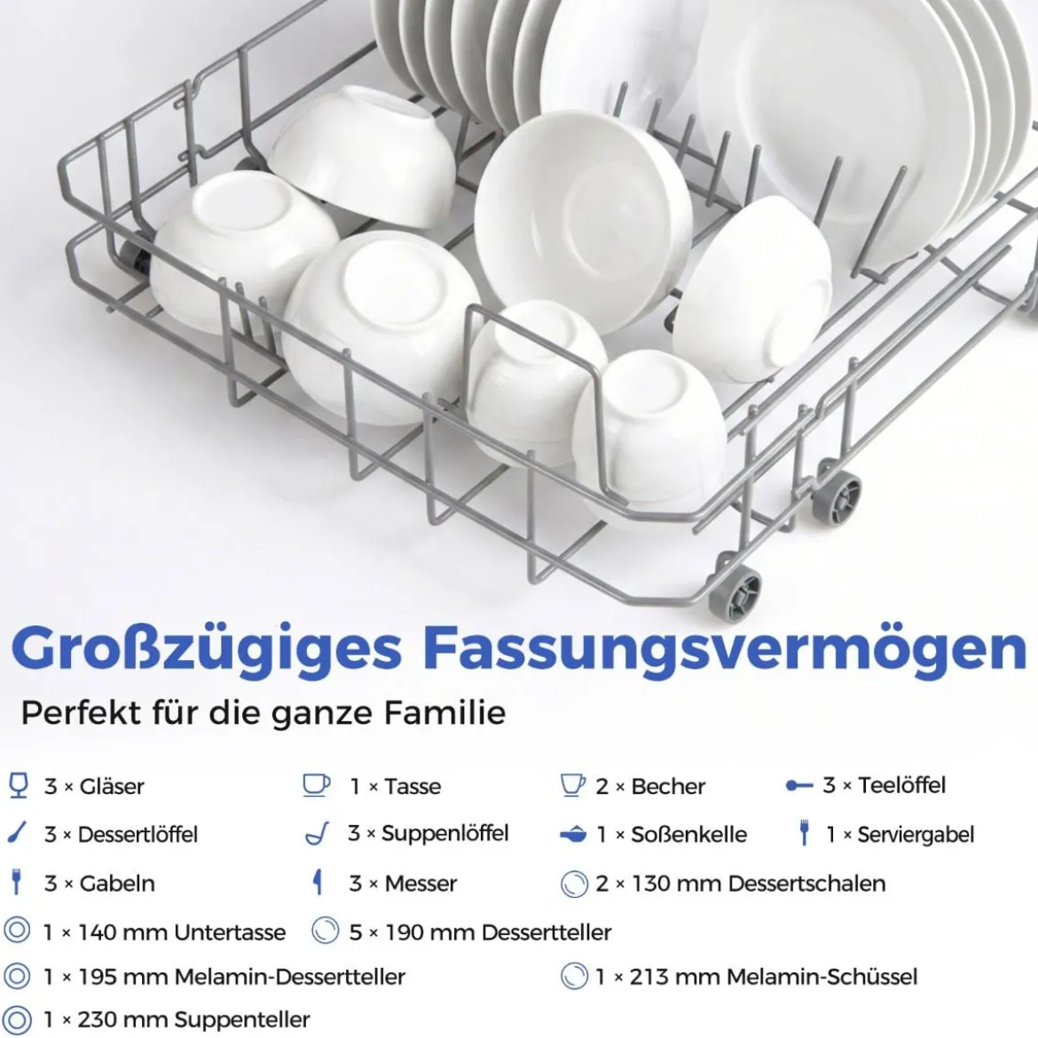 Geschirrspüler für die Arbeitsplatte Geschirrspüler mit 8,25 L Wassertank 6 Programme Weiß