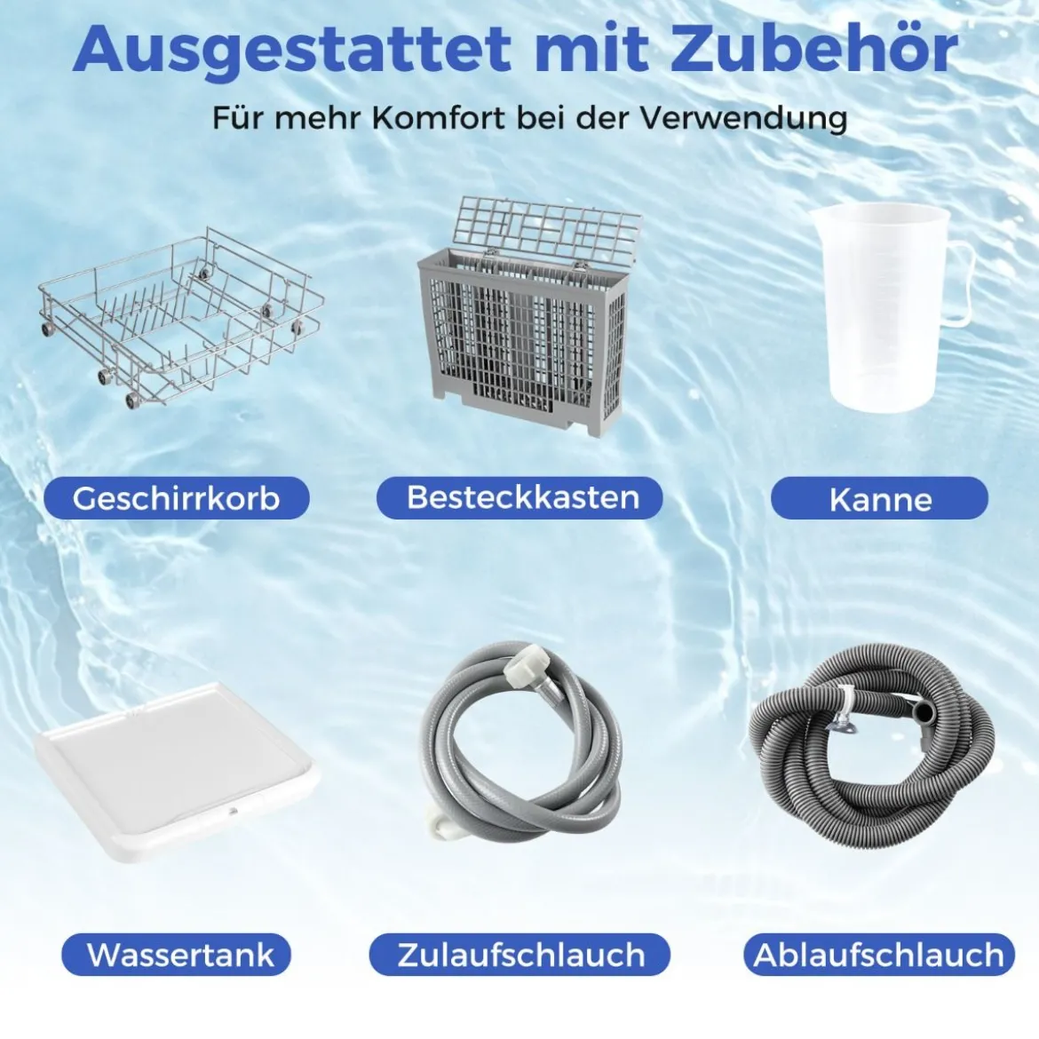 Geschirrspüler für die Arbeitsplatte Geschirrspüler mit 8,25 L Wassertank 6 Programme Weiß