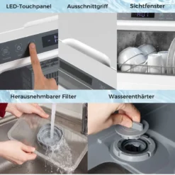 Geschirrspüler für die Arbeitsplatte Geschirrspüler mit 8,25 L Wassertank 6 Programme Weiß