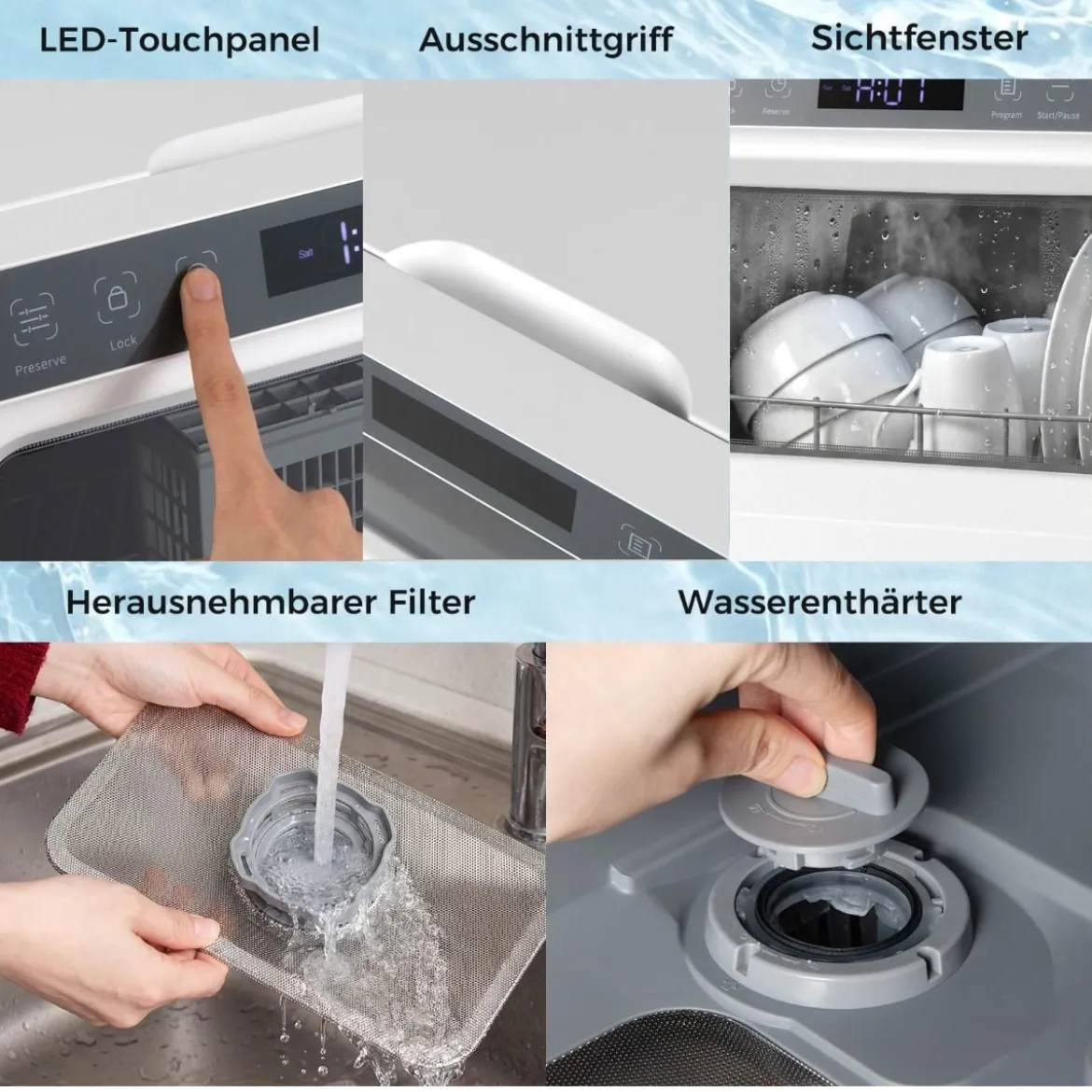 Geschirrspüler für die Arbeitsplatte Geschirrspüler mit 8,25 L Wassertank 6 Programme Weiß
