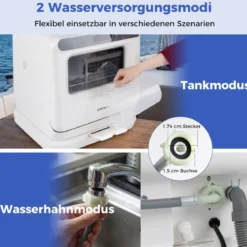 Geschirrspüler für die Arbeitsplatte Geschirrspüler mit 8,25 L Wassertank 6 Programme Weiß