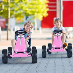 Go Cart mit Handbremse Gokart mit verstellbarem Sitz Kinderfahrzeug 100 x 58,5 x 62 cm Rosa