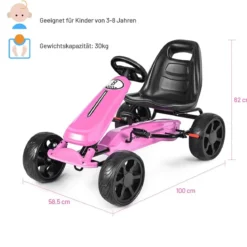 Go Cart mit Handbremse Gokart mit verstellbarem Sitz Kinderfahrzeug 100 x 58,5 x 62 cm Rosa