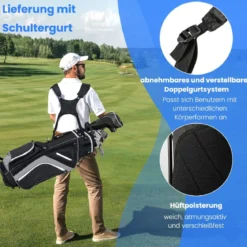 Golftasche mit 14-facher Schlägereinteilung & 6 Taschen & Kühltasche & Regenhaube Grau