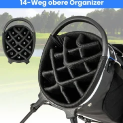 Golftasche mit 14-facher Schlägereinteilung & 6 Taschen & Kühltasche & Regenhaube Blau
