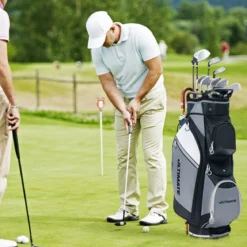 Golftasche mit 14-fach-Unterteilung & Wasserdichter Wertsachentasche Schwarz + Grau