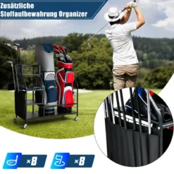 Golftaschenständer für die Garage Wagen für Golfausrüstung Golftaschenregal mit Schlägerhalter