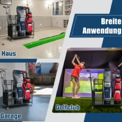 Golftaschenständer für die Garage Wagen für Golfausrüstung Golftaschenregal mit Schlägerhalter