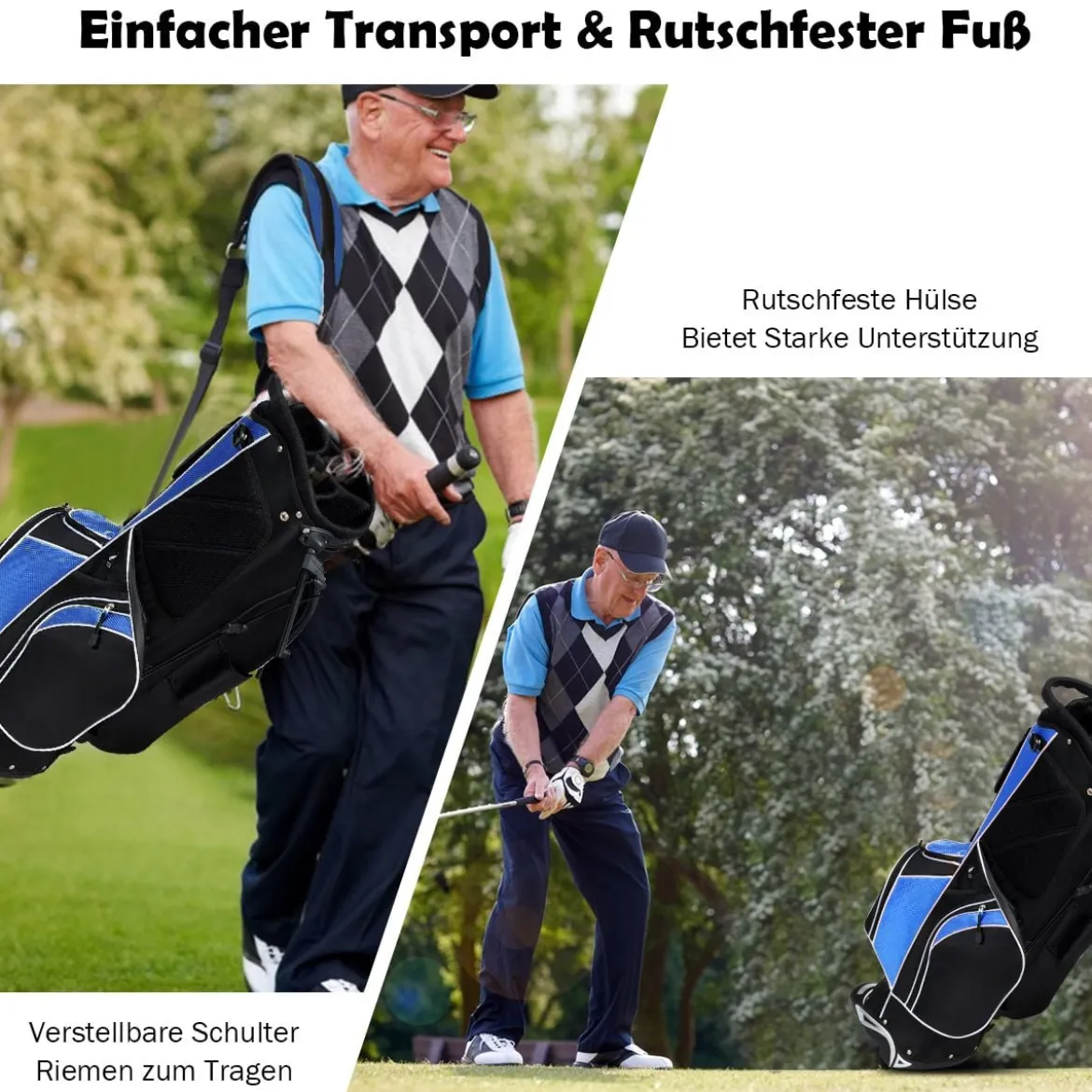Golfwagentasche mit Ständer und Regenschirmhalter 87 x 82 x 87 cm Schwarz+Blau
