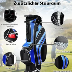 Golfwagentasche mit Ständer und Regenschirmhalter 87 x 82 x 87 cm Schwarz+Blau