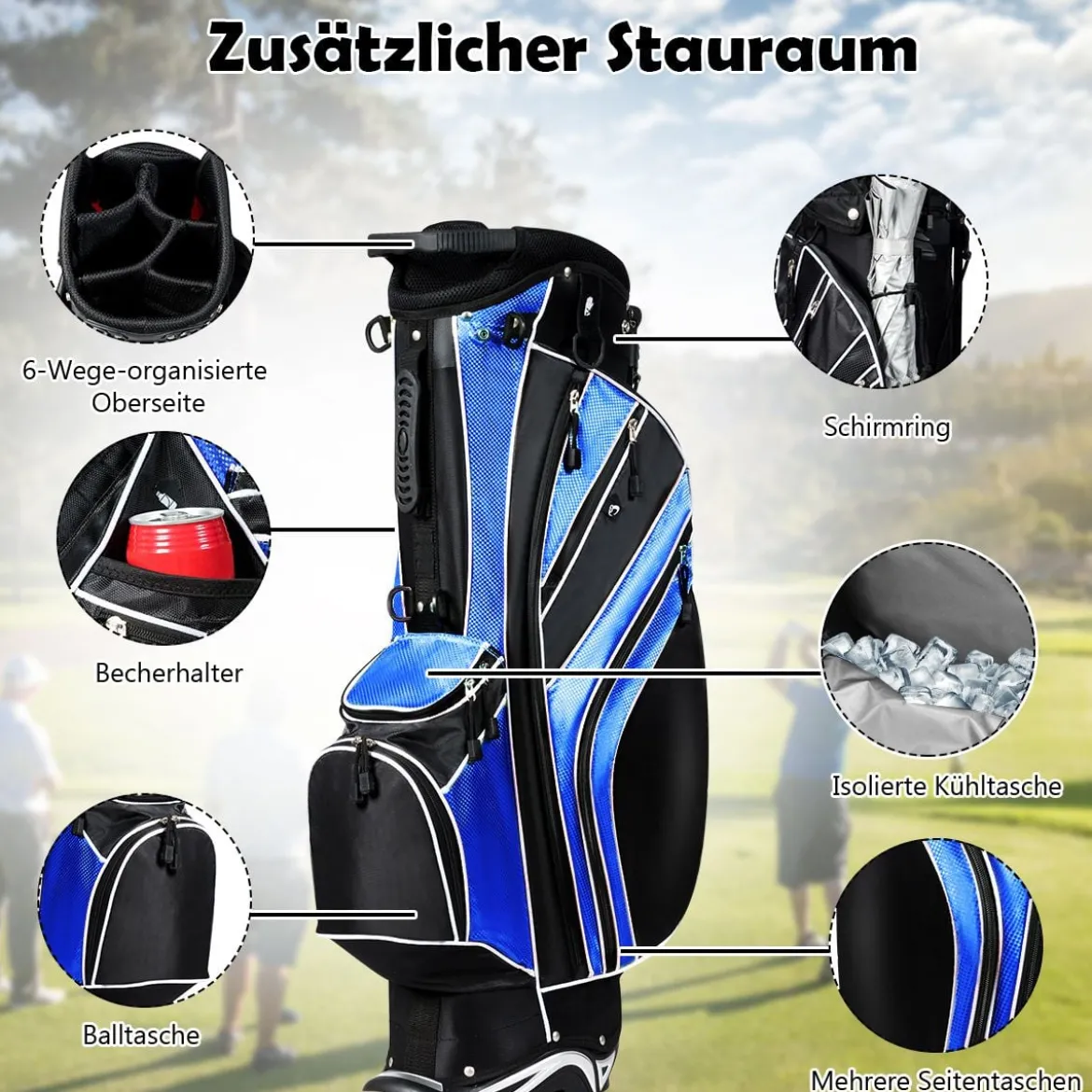 Golfwagentasche mit Ständer und Regenschirmhalter 87 x 82 x 87 cm Schwarz+Blau