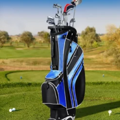 Golfwagentasche mit Ständer und Regenschirmhalter 87 x 82 x 87 cm Schwarz+Blau