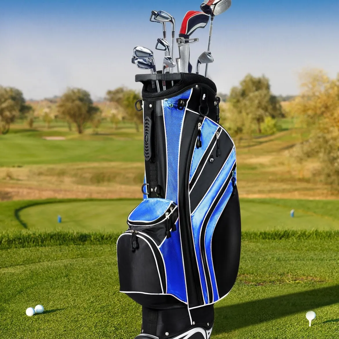 Golfwagentasche mit Ständer und Regenschirmhalter 87 x 82 x 87 cm Schwarz+Blau