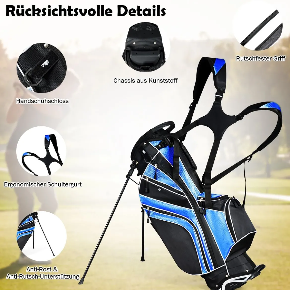 Golfwagentasche mit Ständer und Regenschirmhalter 87 x 82 x 87 cm Schwarz+Blau