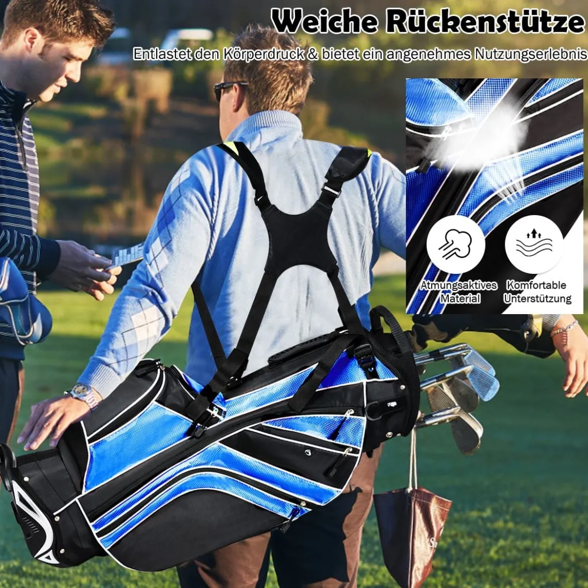 Golfwagentasche mit Ständer und Regenschirmhalter 87 x 82 x 87 cm Schwarz+Blau