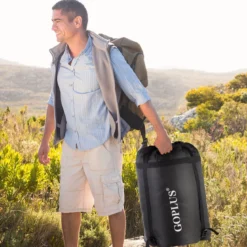 Goplus Doppelschlafsack 2 Personen XL Deckenschlafsack Schlafsack mit 2 Kissen Schwarz/Blau 220 x150 cm