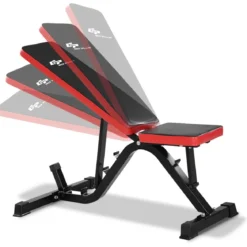 Go[plus Trainingsbank Verstellbar Hantelbank Schrägbank mit Sitz- und Rückenlehne Rot und Schwarz 115 x 60 x 127 cm
