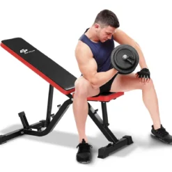 Go[plus Trainingsbank Verstellbar Hantelbank Schrägbank mit Sitz- und Rückenlehne Rot und Schwarz 115 x 60 x 127 cm