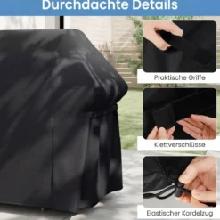 Grillabdeckung mit Kordelzug und Klettverschluss Wasserfest Verschleißfest Outdoor Schutzhülle Schwarz