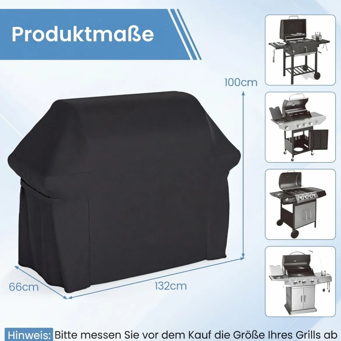 Grillabdeckung mit Kordelzug und Klettverschluss Wasserfest Verschleißfest Outdoor Schutzhülle Schwarz
